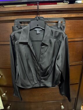 Rachel Zoe Black Satin Button and Top